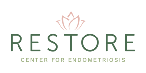 Restore Logo = a succulent blossom above the words RESTORE Center for endometriosis